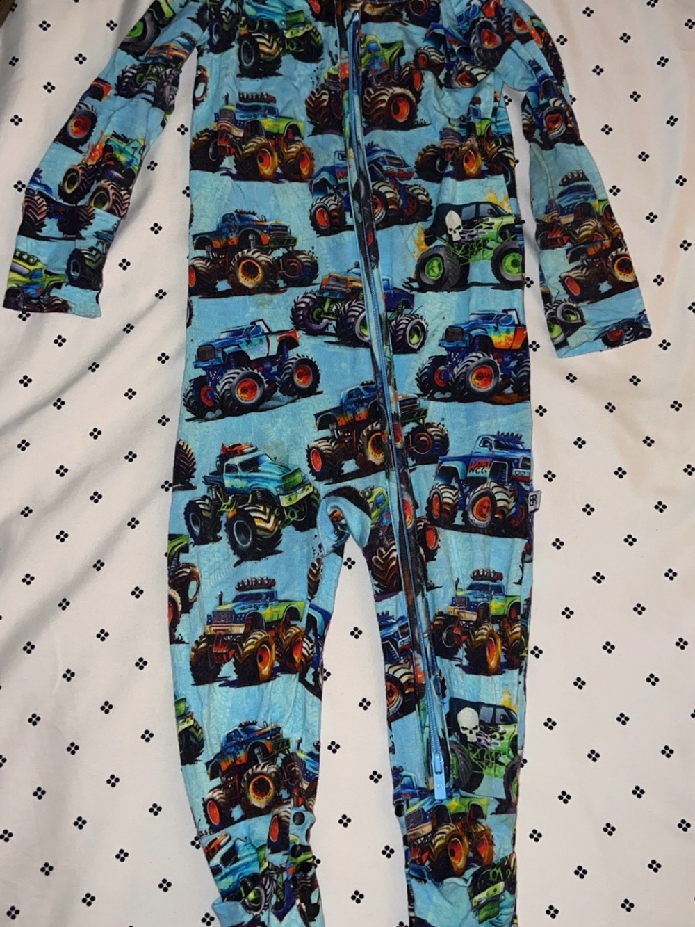 Blue Monster Truck Kids Footed One-Piece Pajama